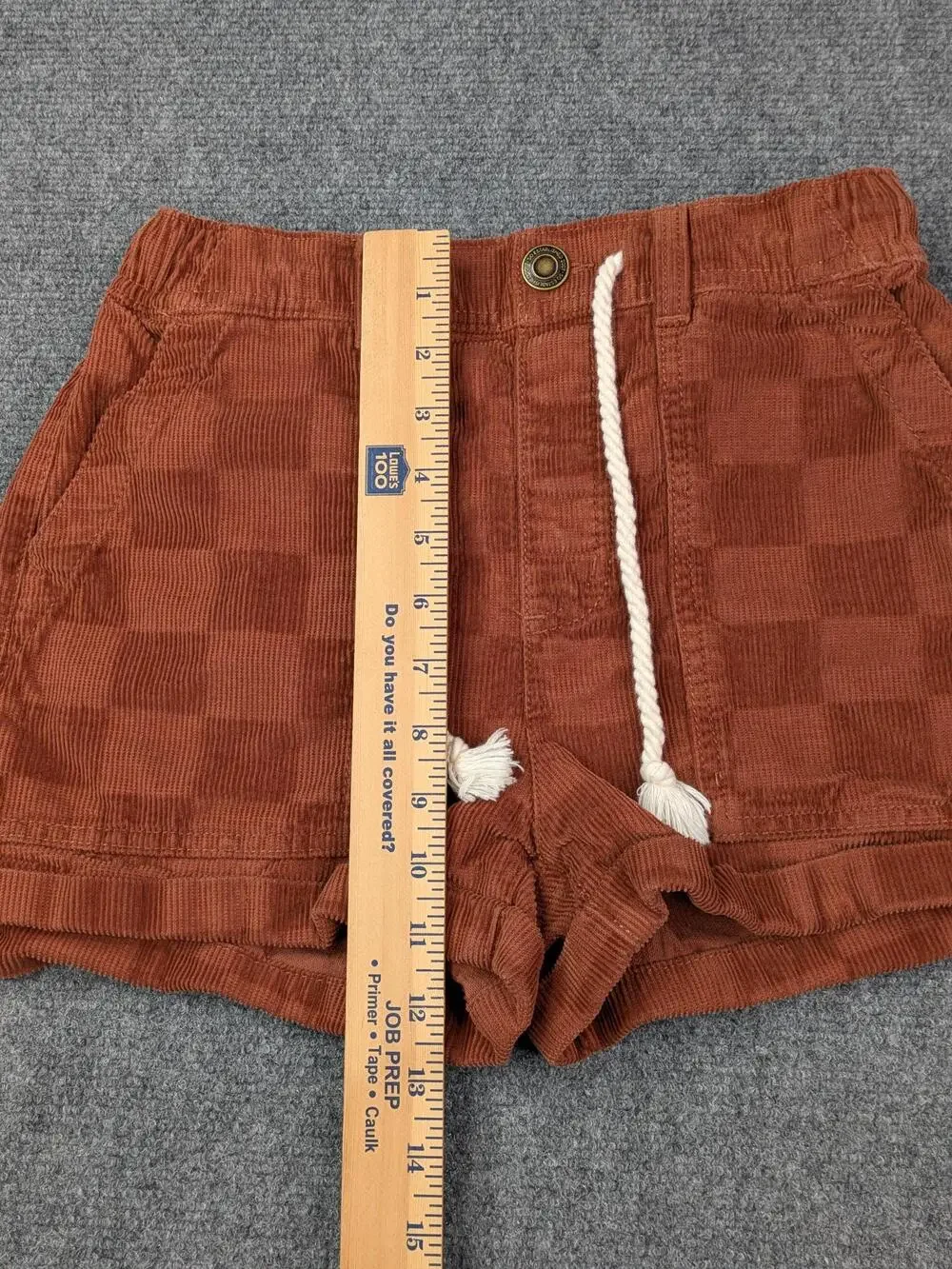 SO Shorts Juniors XS Rust Brown Corduroy Check High Rise Drawstring Tassel